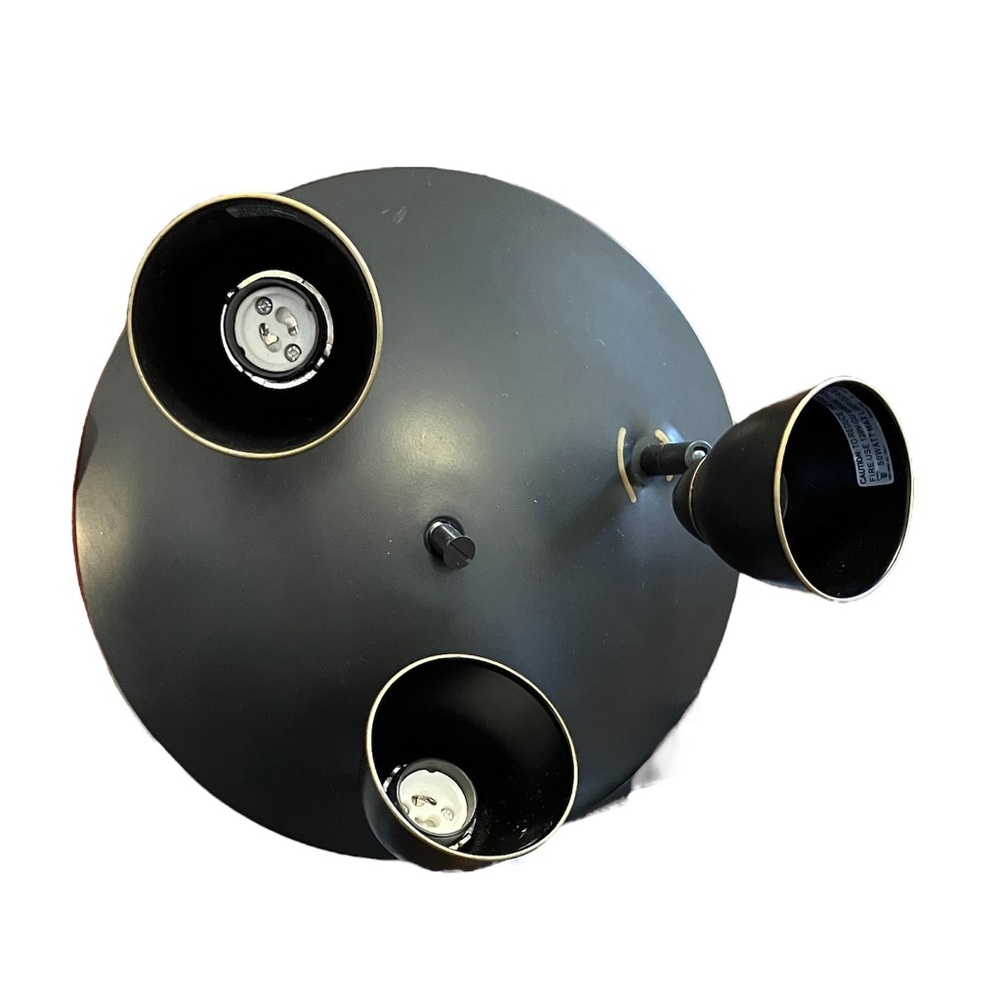 Blackish 3 bulb 11” circumference ceiling light fixture with gold trim